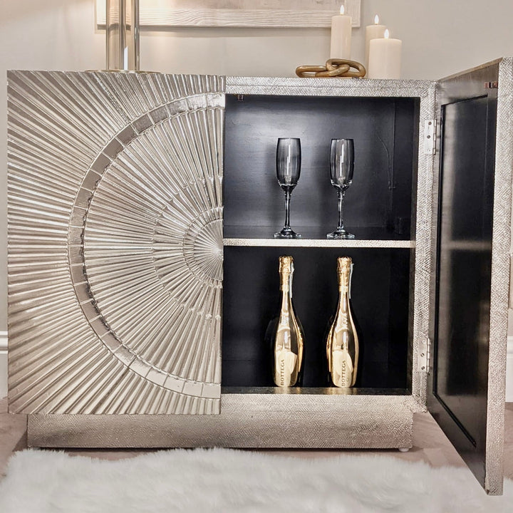 Vogue Champagne Embossed Premium Metal Small Sideboard Furniture 