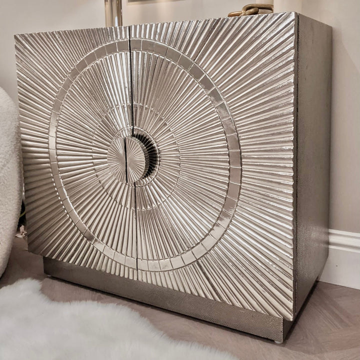 Vogue Champagne Embossed Premium Metal Small Sideboard Furniture 
