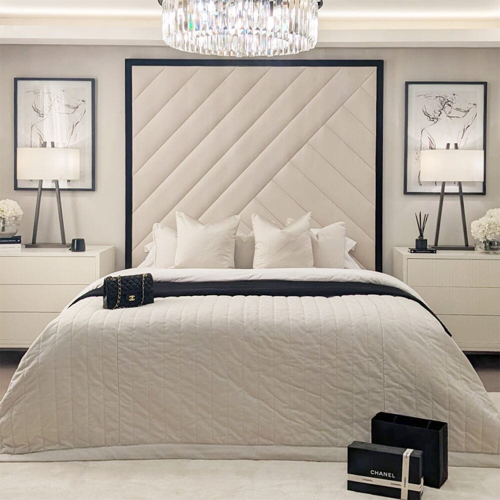 Westminster Cream & Black Premium Abstract Velvet Wall Mounted Headboard MTO Headboard