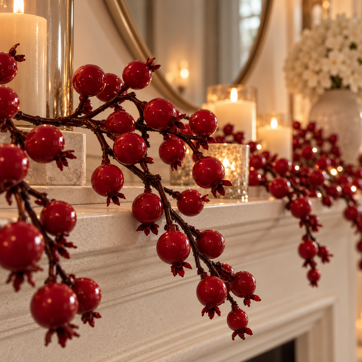Faux Red Berry Decorative Garland - 1.8m