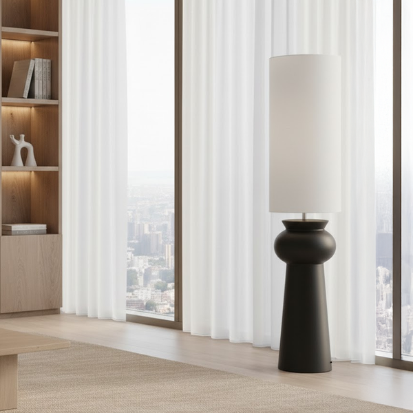 Susille Black Ceramic Floor Lamp with White Shade