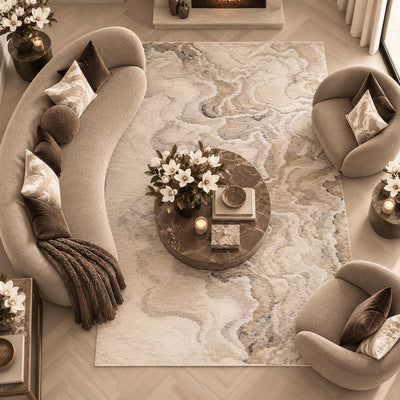 Casablanca Neutral Luxury Metallic Marble Effect Rug