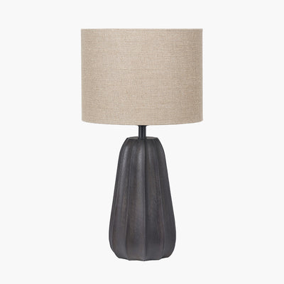 Kimpala Black Tall Textured Wooden Table Lamp with Cream Shade