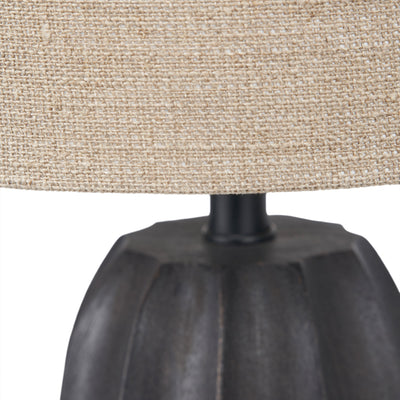 Kimpala Black Tall Textured Wooden Table Lamp with Cream Shade