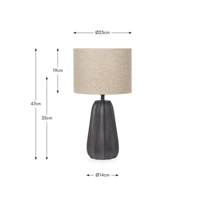 Kimpala Black Tall Textured Wooden Table Lamp with Cream Shade