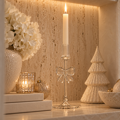Glass Bow Candlestick Holder