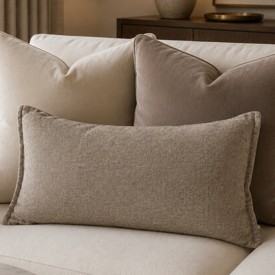 Souffle Taupe Woven Cushion with Oxford Border - 30x50cm