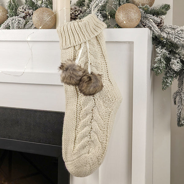 Elystan Beige Cable Knitted Stocking