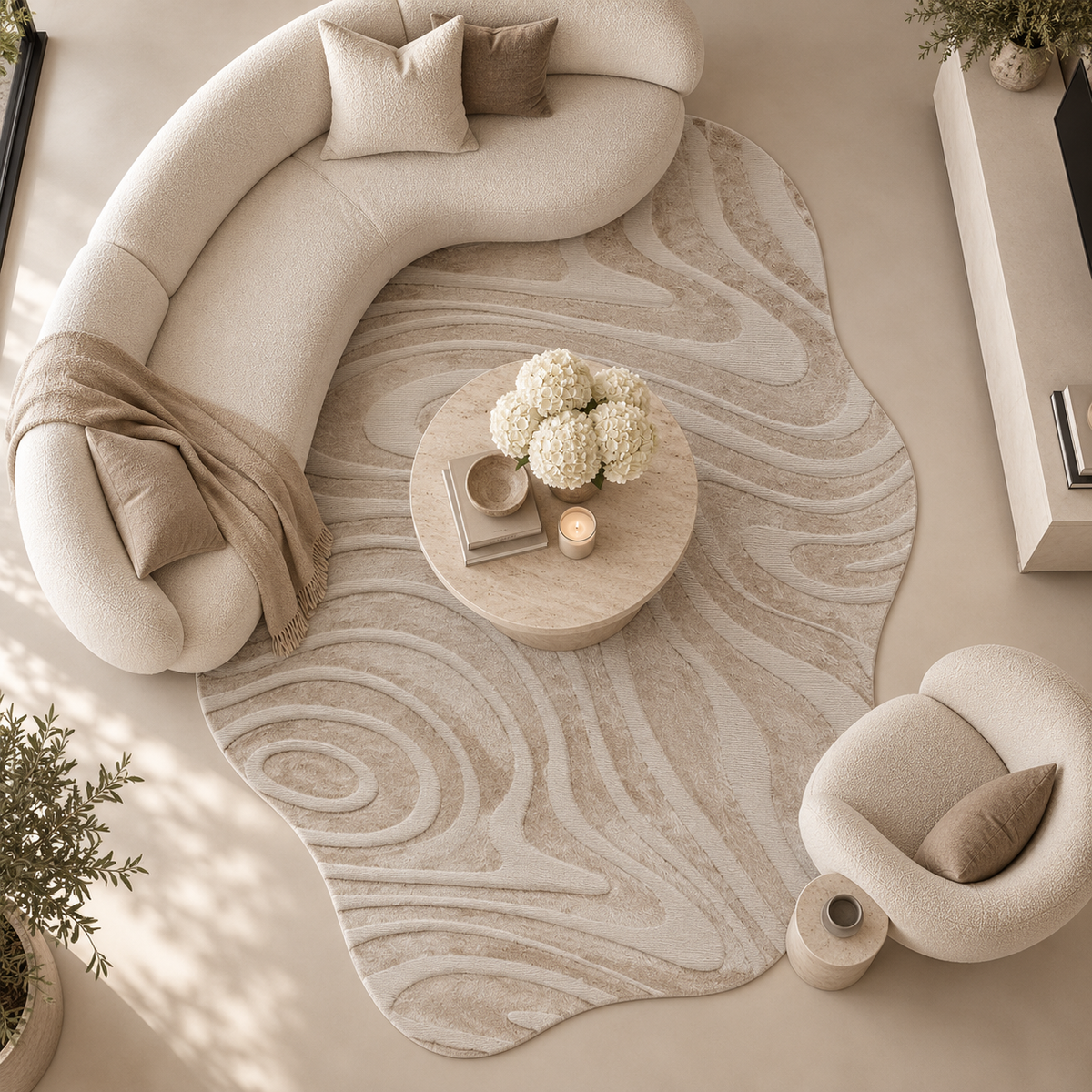 Esme Cream & Beige Two-Toned Wavy Edge Rug