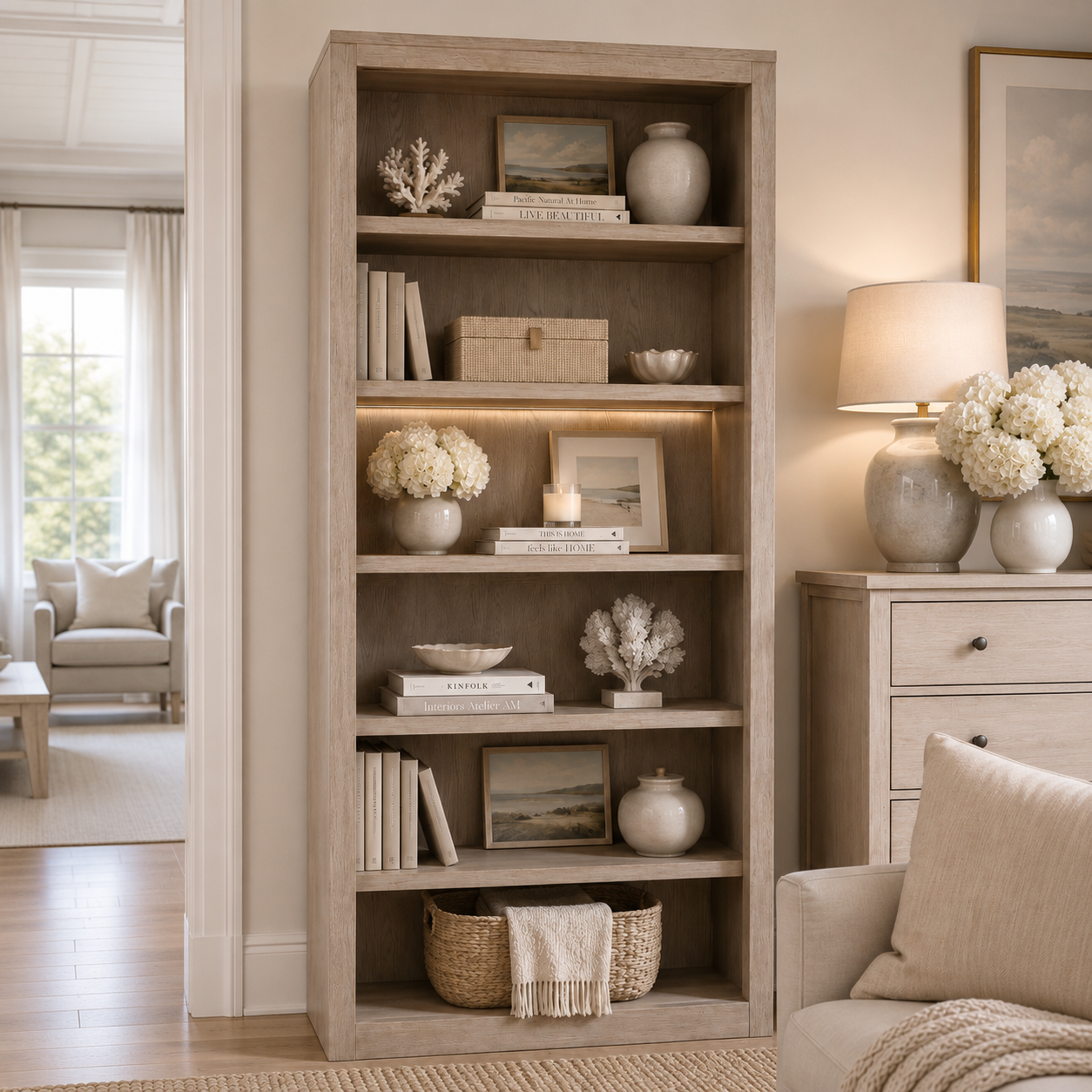 Hudson Greige Wooden Shelving Unit / Bookcase