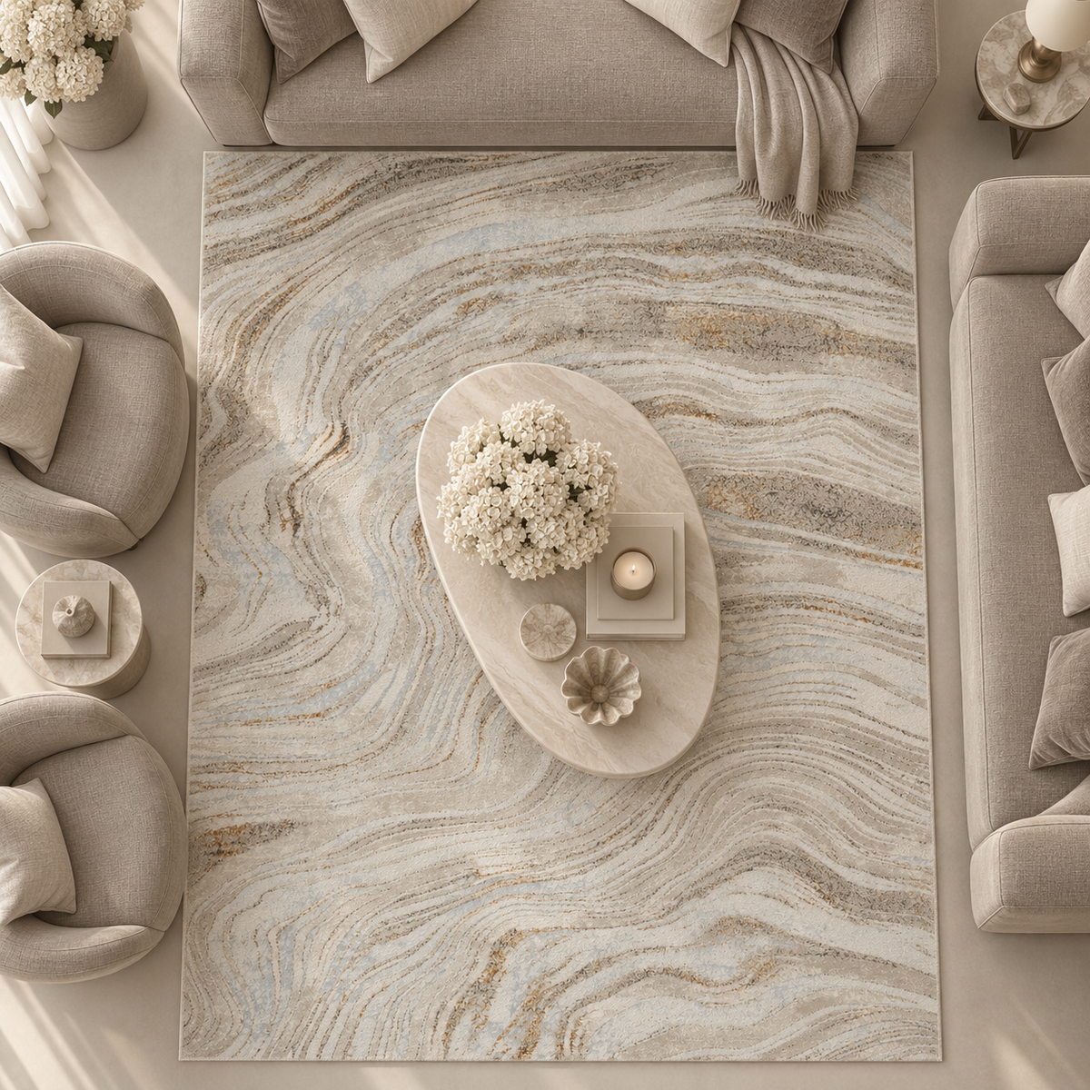Anthea Beige & Cream Swirl Effect Abstract Rug