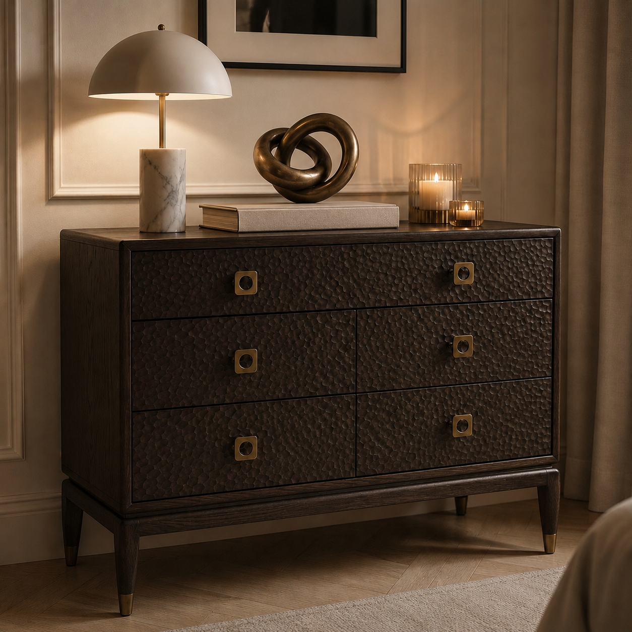 Osmund Dark Hammered Oak Effect 5 Drawer Chest
