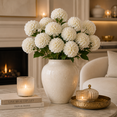 Faux Cream Pom Single Stem Floral