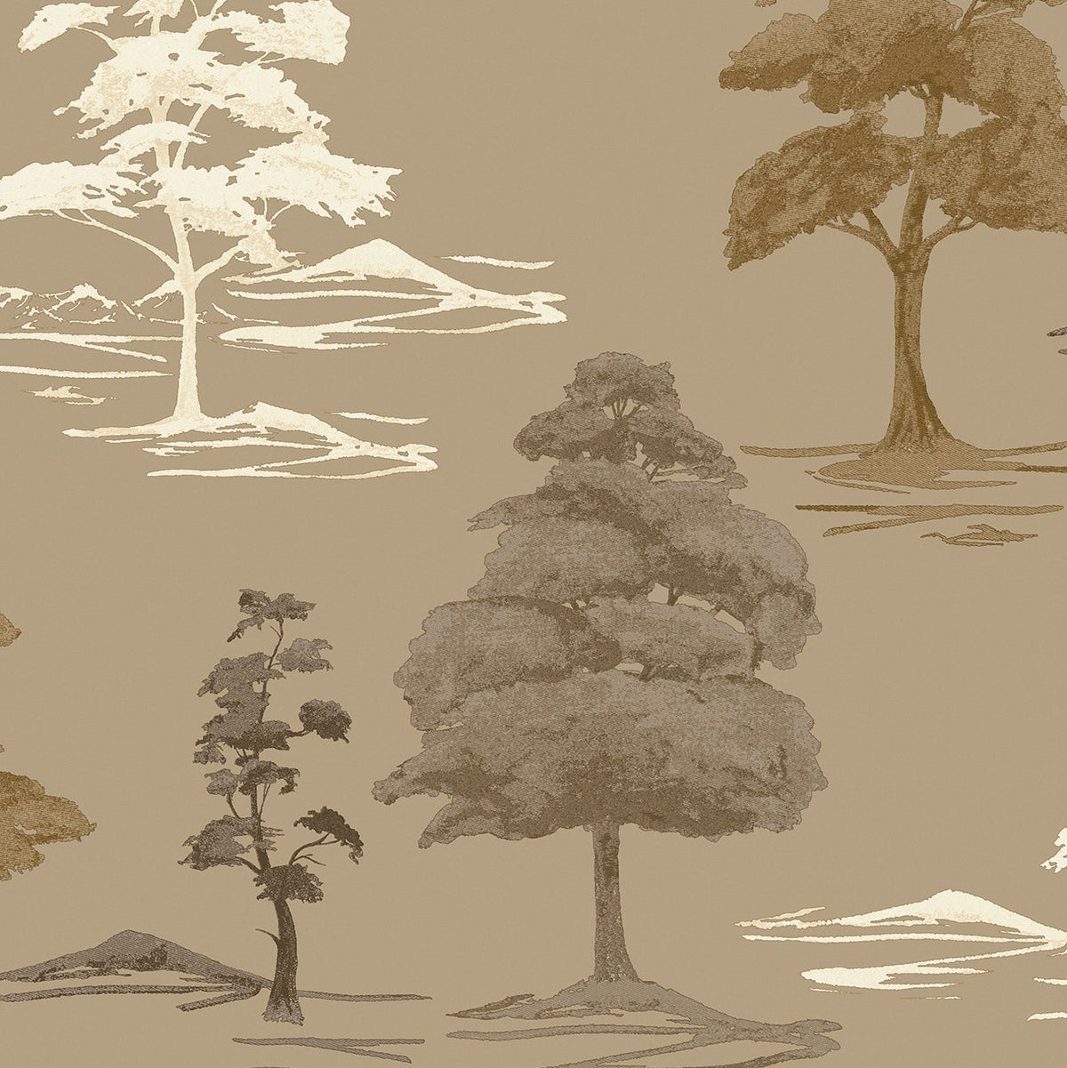 Arboria Gold Metallic Tree Print Patterned Wallpaper