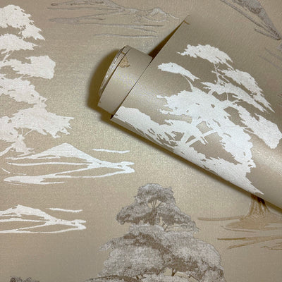 Arboria Gold Metallic Tree Print Patterned Wallpaper