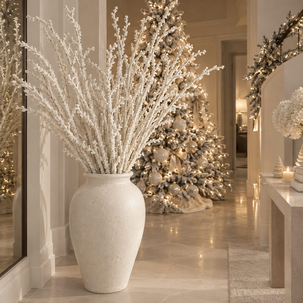 Faux Snowy Single Stem Branch