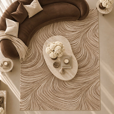 Braun Beige & Brown Swirl Pattern Abstract Rug