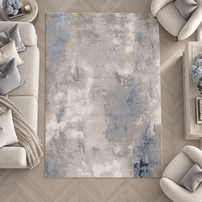 Aveline Metallic Cream, Grey & Blue Abstract Rug
