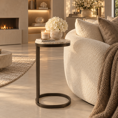 Evan Rounded Marble Top Bronze Side Table
