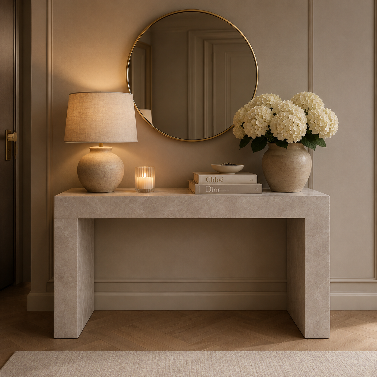 Celeste Neutral Marble Effect Desk / Dressing Table