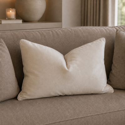 Juniper Cream Velvet Feather Filled Cushion - 30x50cm