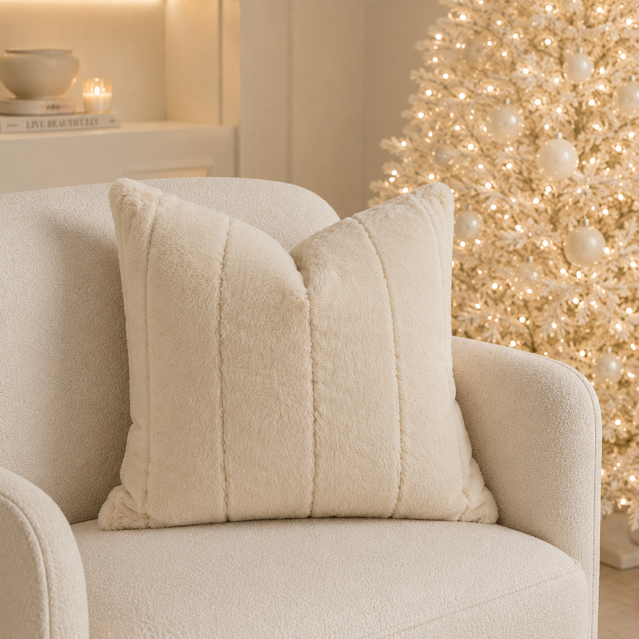 Marlowe Oatmeal Faux Fur Cushion Cover - 45x45cm