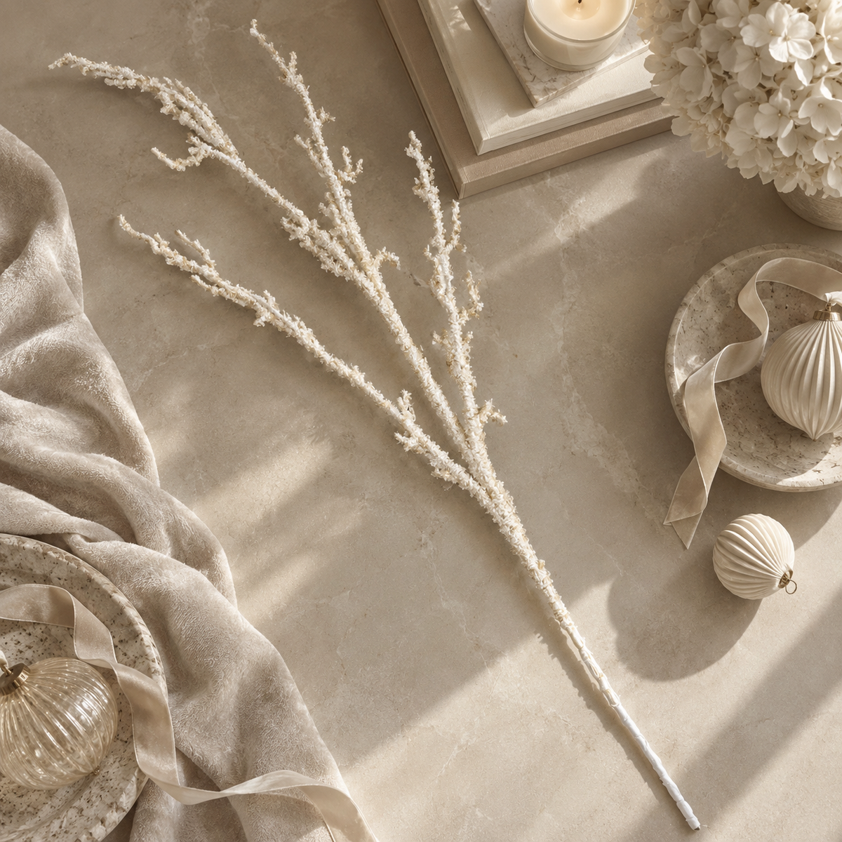 Faux Snowy Single Stem Branch