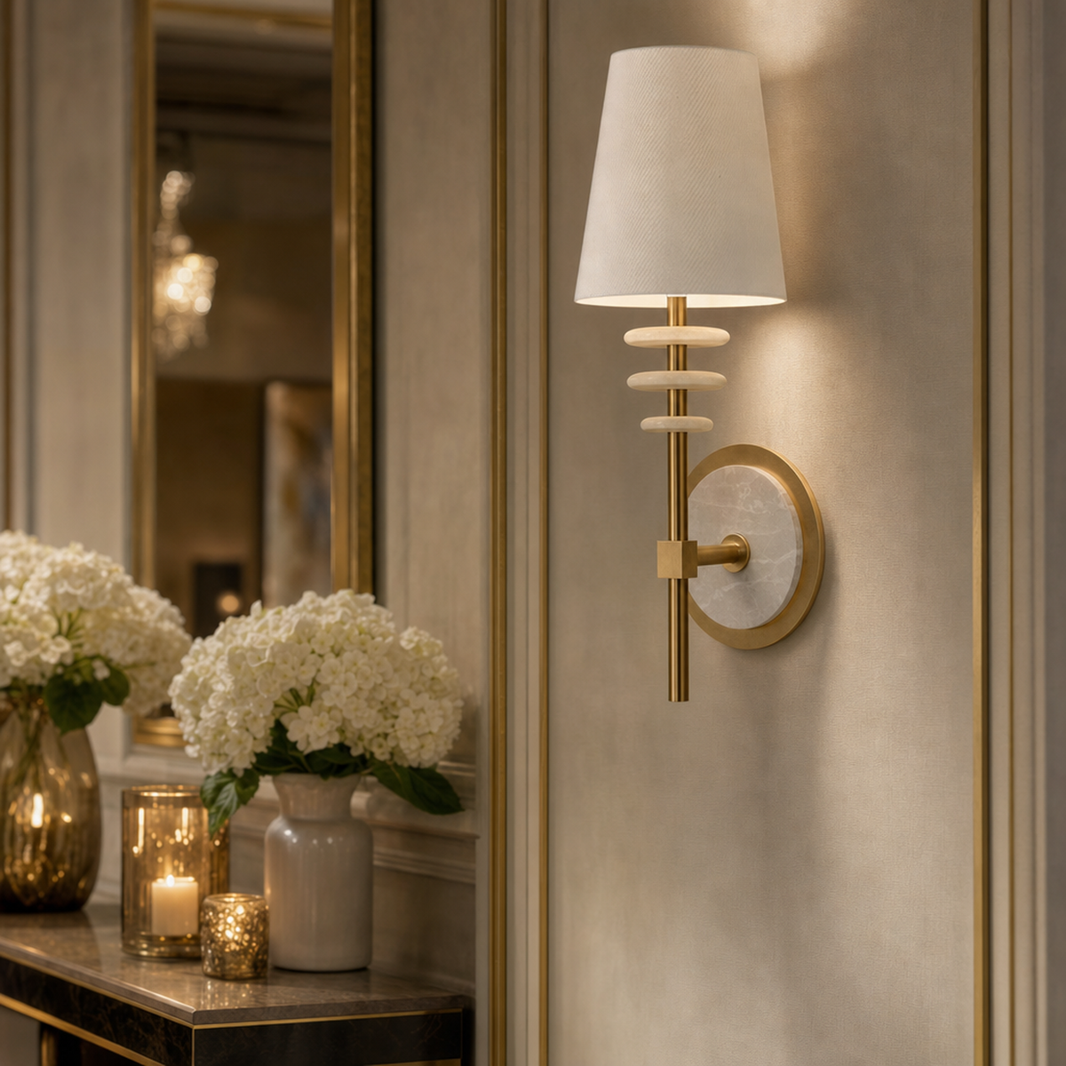 Ailani Luxury Alabaster Marble & Gold Wall Light