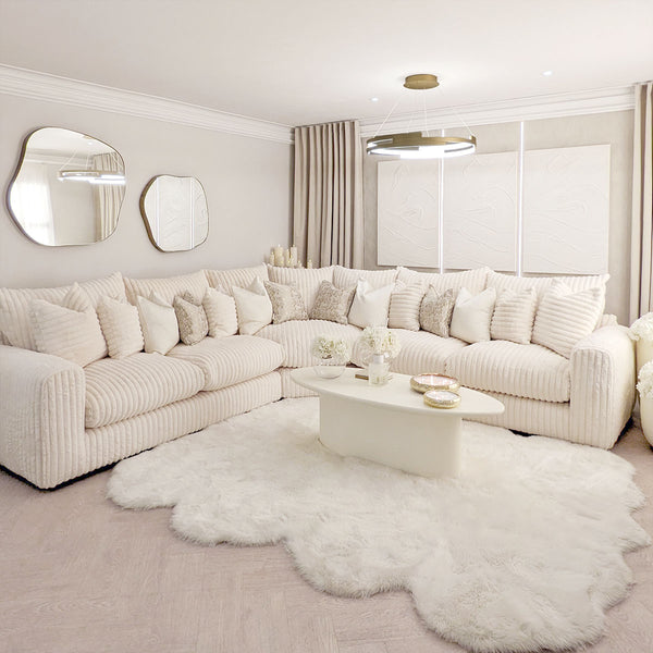 Aspen Cream Faux Fur Chunky Ribbed Cord Sofa Range