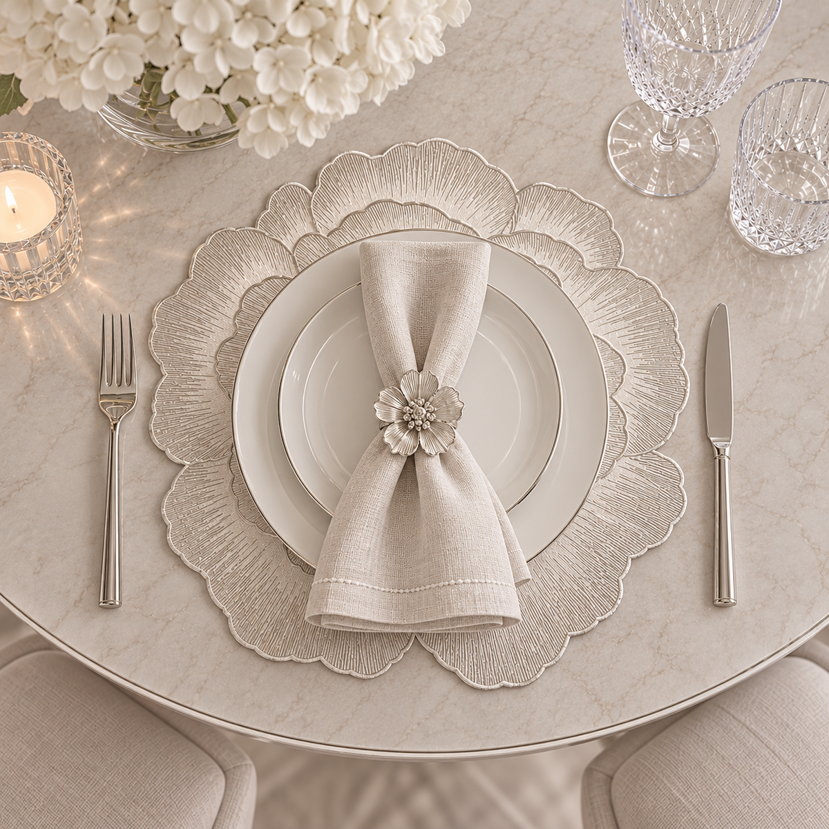 Jodie Silver Flower Placemat