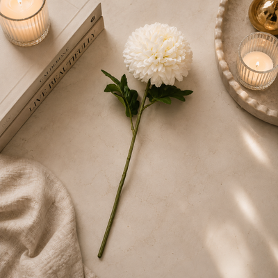 Faux Cream Pom Single Stem Floral
