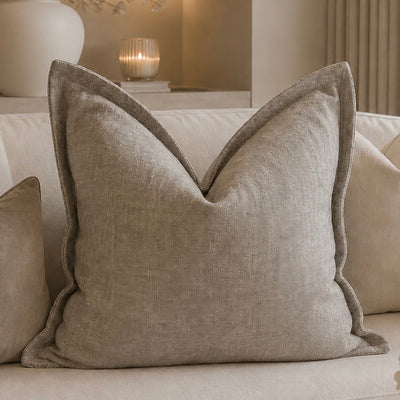 Souffle Taupe Woven Cushion with Oxford Border - 50x50cm