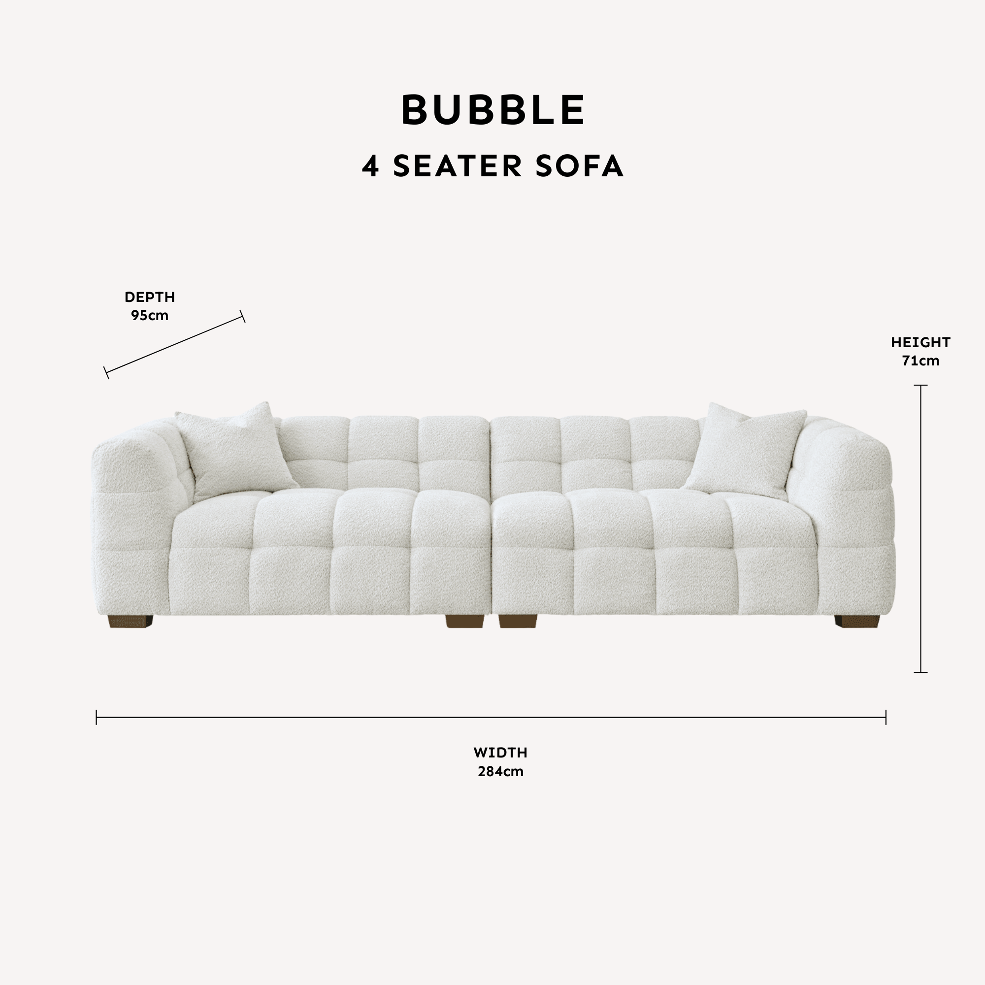 Bubble Oatmeal Boucle 4 Seater Sofa dimensions