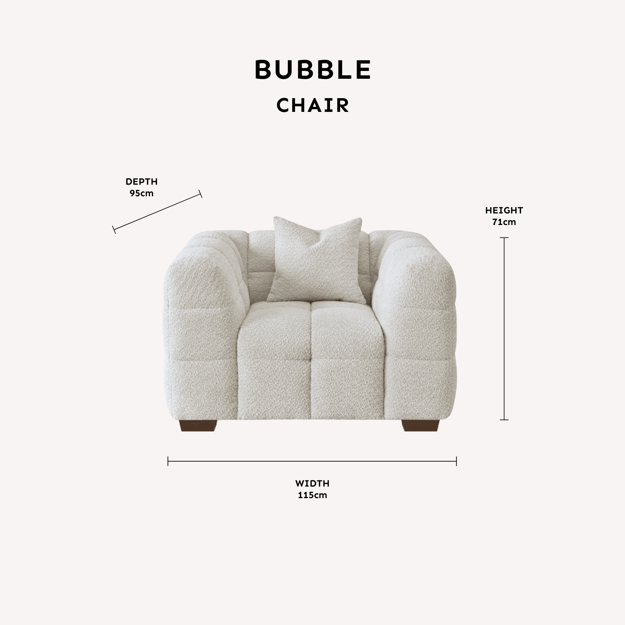 Bubble Oatmeal Boucle Chair dimensions