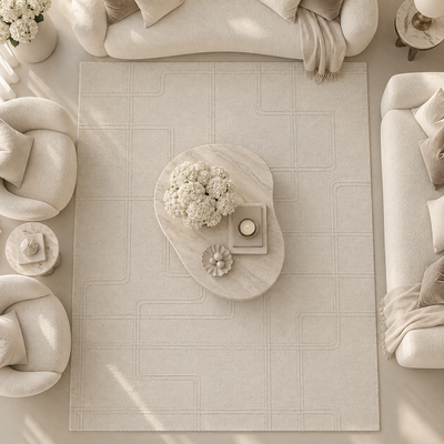 Geneva Ivory Wool Linear Patterned Rug