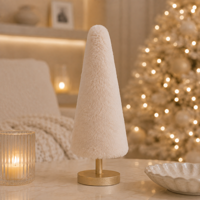 Decorative Faux Fur Cream Christmas Tree Ornament