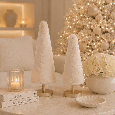 Large Decorative Faux Fur Cream Christmas Tree Ornament