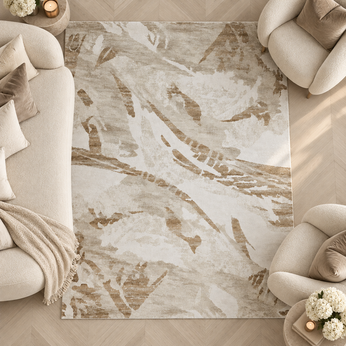 Dune Luxury Cream & Taupe Abstract Print Rug