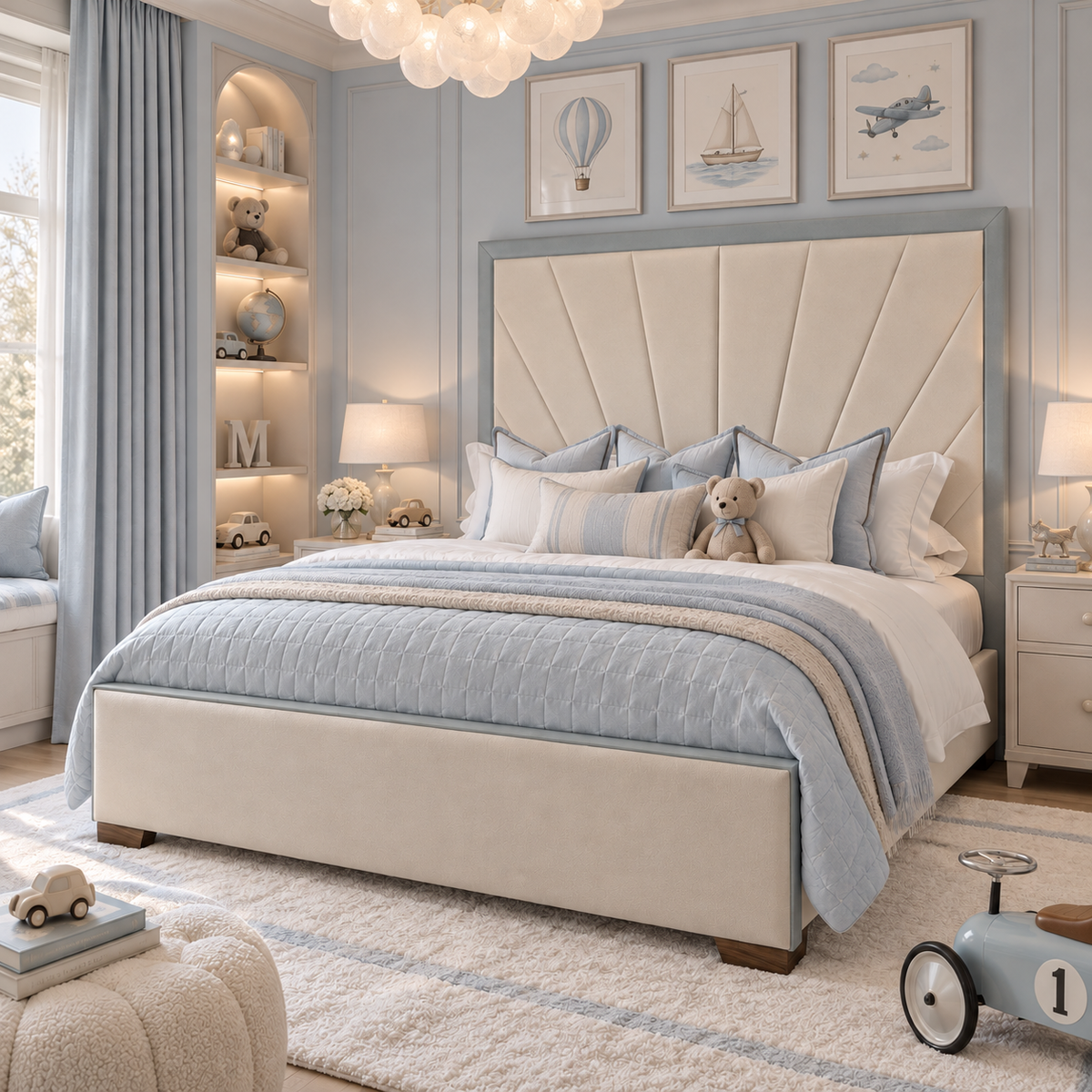 Barcelona Cream & Blue Sunburst Bed