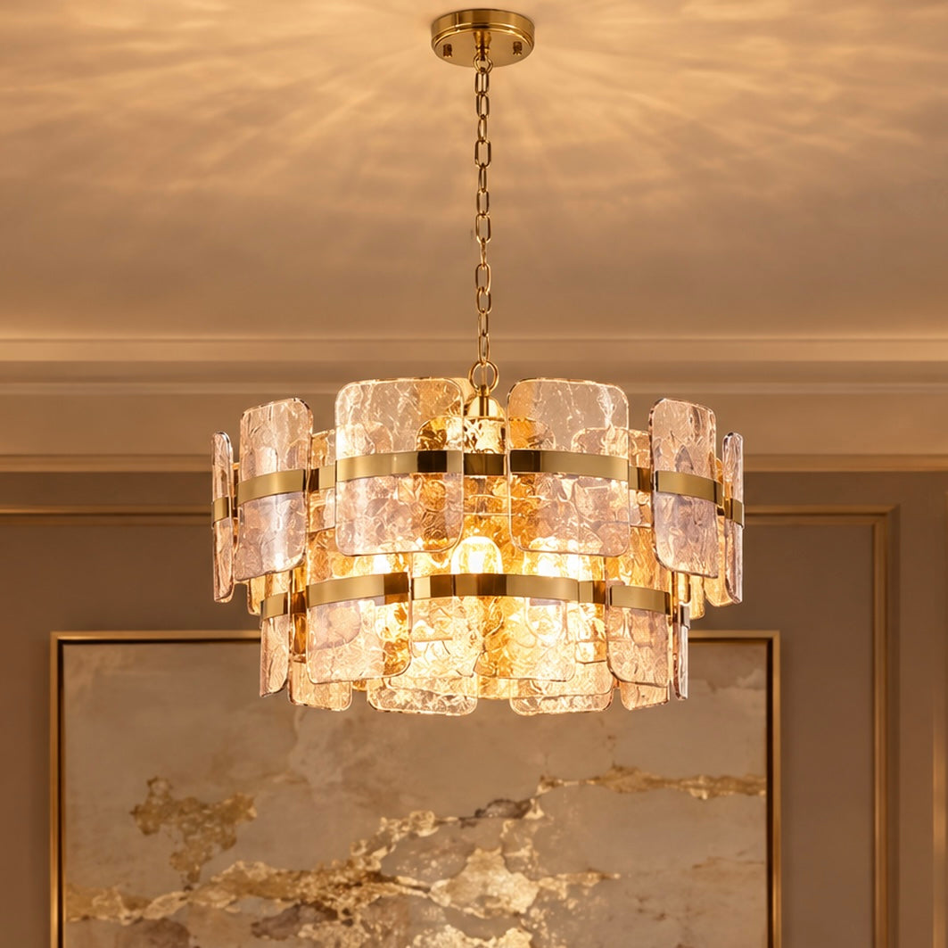 Hailsey Large Amber Glass & Gold 2 Tier Pendant Ceiling Light