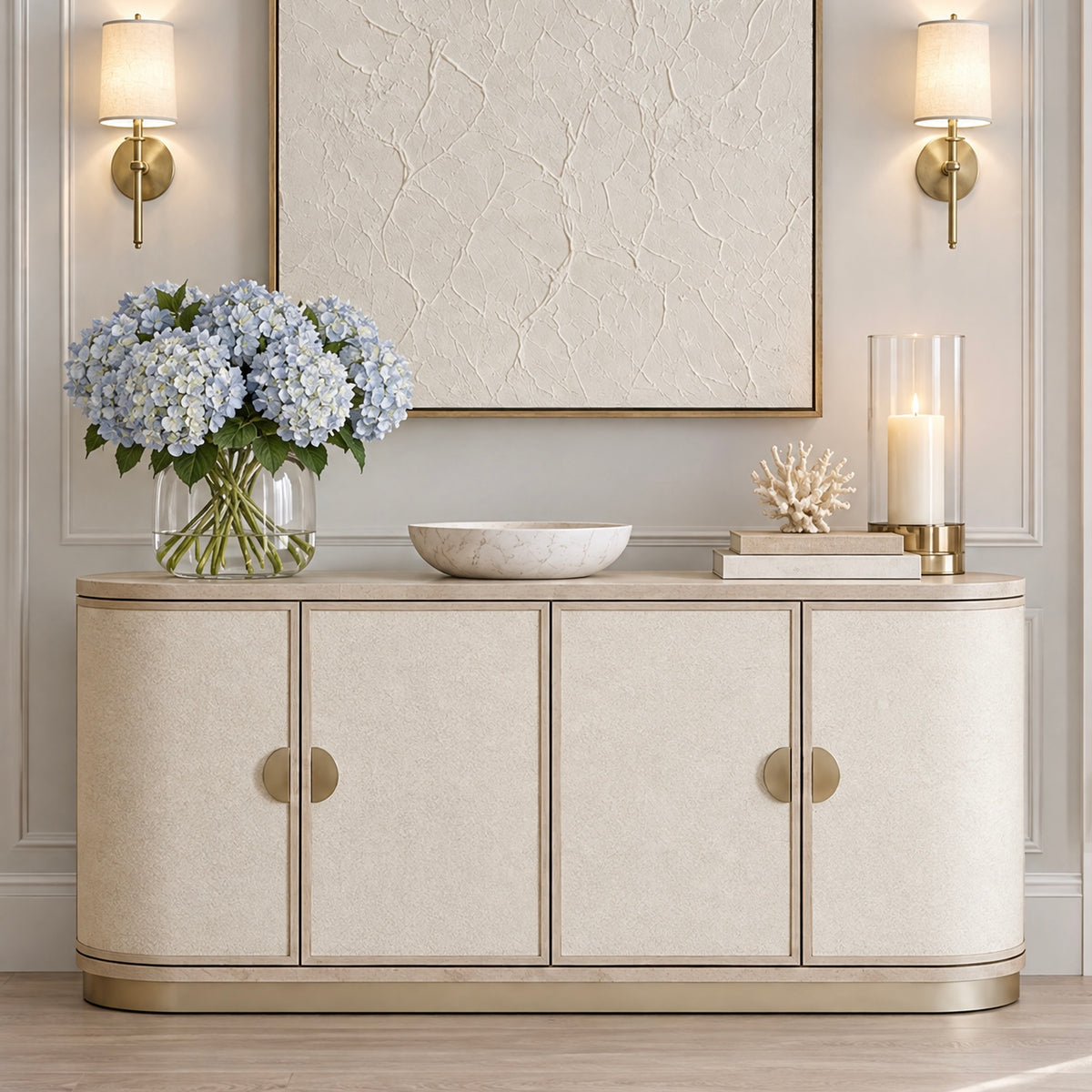 Nerida Whitewash Oval 4 Door Sideboard