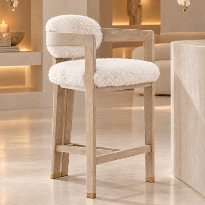Zenith Faux Sheepskin & Washed Wood Bar Stool