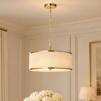 Alexis Cream Pleated & Gold 3 Light Ceiling Light