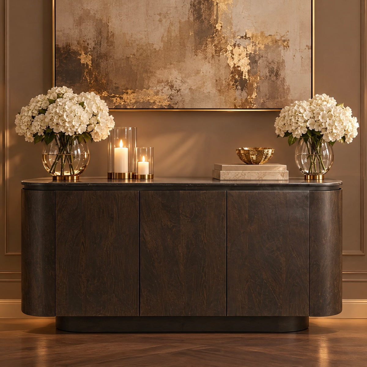 Romie Dark Wood Curved Sideboard