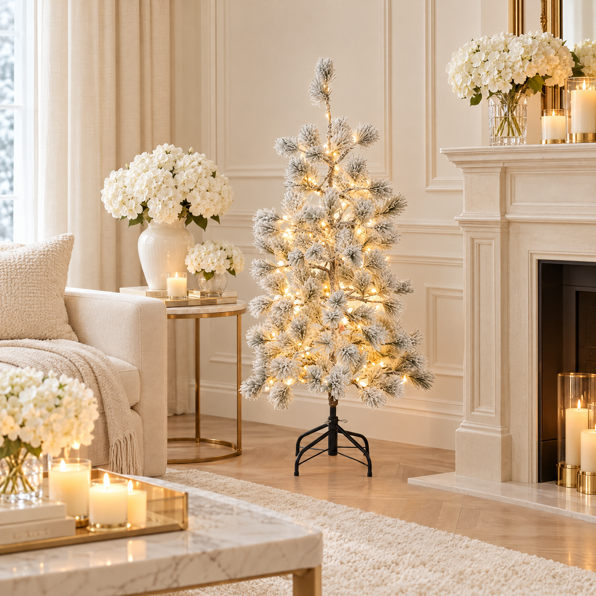 Flocked Pine 4ft Pre-lit LED Christmas Tree