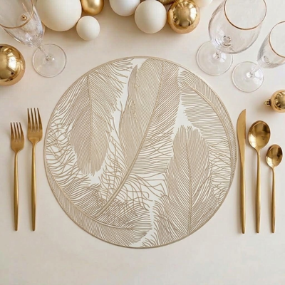 Grace Gold Feather Patterned Placemat