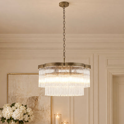 Luzia Large Scalloped Brushed Brass & Glass Pendant Ceiling Light