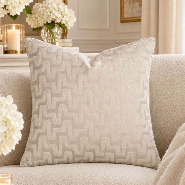 Monroe Cream Wavy Patterned Feather Filled Cushion - 56x56cm