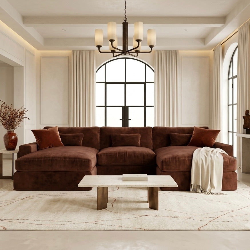 Tribeca Rust Velvet Large U Shape Sofa