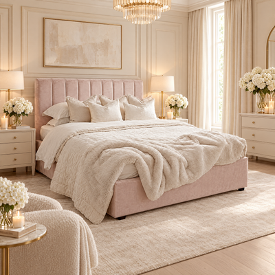Jessabelle Luxury Petal Pink Velvet Panelled Bed
